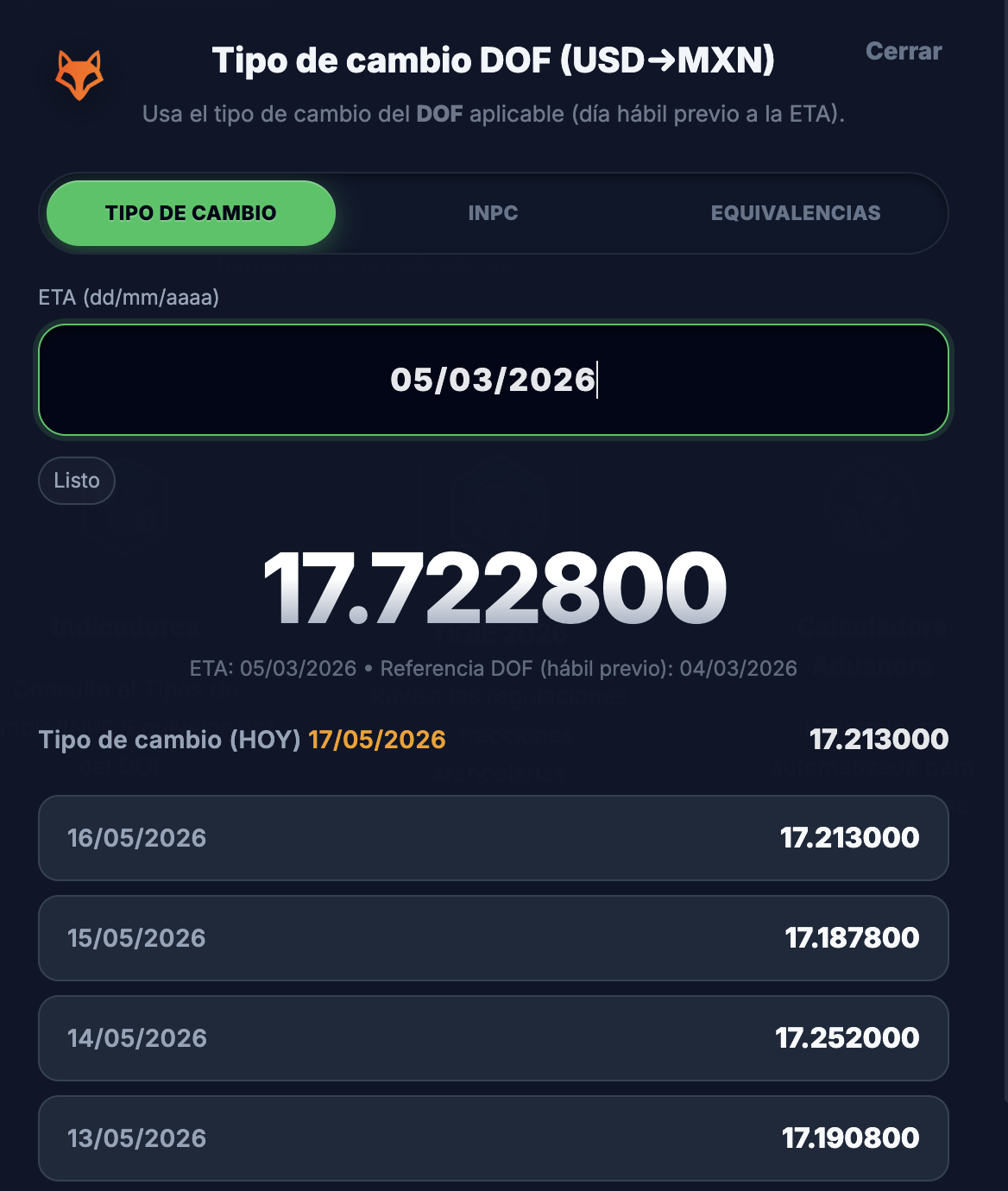 Indicadores - Tipo de Cambio DOF